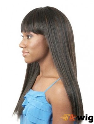 20 inch Long Black Straight Synthetic With Bangs Cheap African Wigs UK