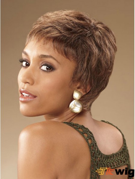 Cropped Brown Curly Boycuts Suitable African American Wigs