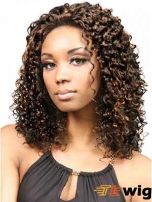 Durable Shoulder Length Kinky 18 inch Synthetic Glueless Lace Front Wigs