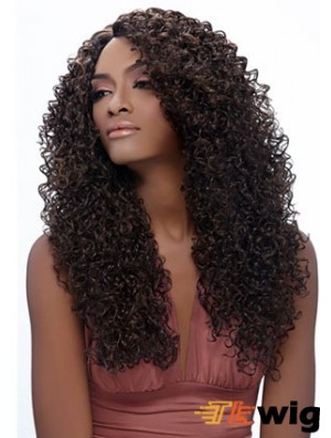 Long Brown Kinky Without Bangs No-Fuss African American Wigs
