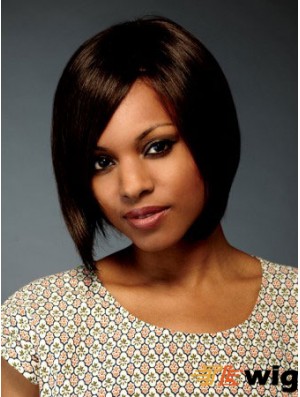 Chin Length Brown Straight Bobs Flexibility African American Wigs