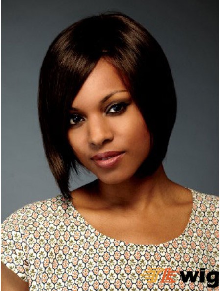 Chin Length Brown Straight Bobs Flexibility African American Wigs