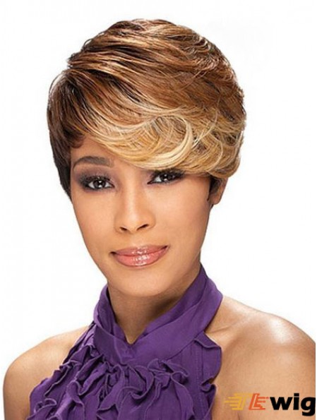 Cropped Brown Layered Capless Wavy Synthetic African Hairstyles