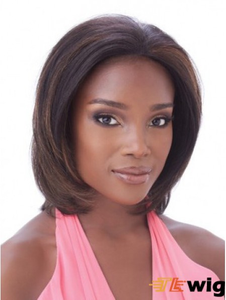 Without Bangs Hairstyles Straight Auburn Chin Length Human Hair Lace Front Wigs