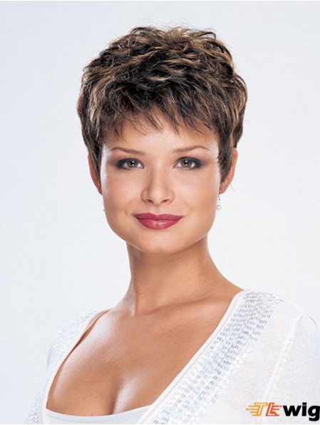 Straight Layered Cropped Modern Brown Synthetic Wigs