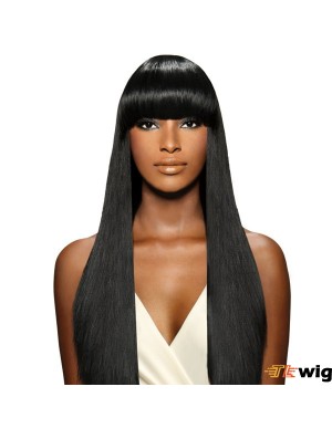 Brazilian Yaki Capless Long With Bangs Wig For Black Woman UK