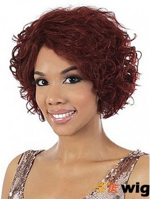 Chin Length Red Wavy Without Bangs Stylish African American Wigs