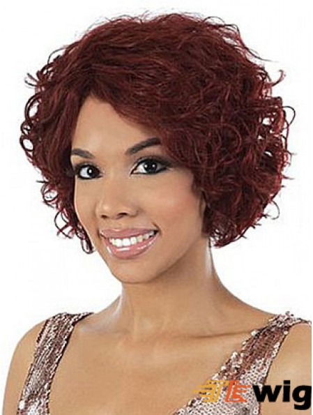 Chin Length Red Wavy Without Bangs Stylish African American Wigs