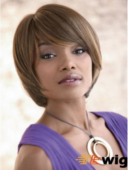 Chin Length Synthetic Blonde Capless With Bangs Hair Straighteners For African Hair