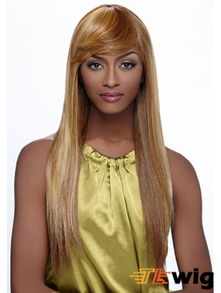 Long Blonde Straight With Bangs Fashionable African American Wigs