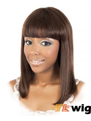 Shoulder Length Brown Straight With Bangs Amazing African American Wigs