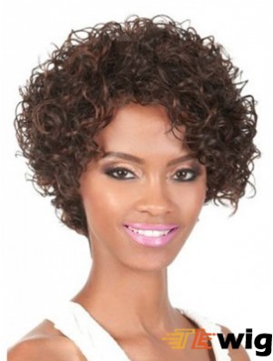 Chin Length Brown Curly With Bangs Natural African American Wigs