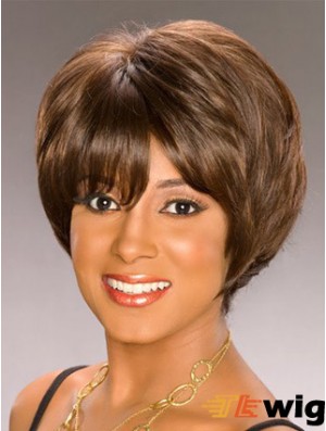 Bobs Capless Short Wavy Brown Synthetic African American Wigs UK