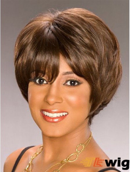 Bobs Capless Short Wavy Brown Synthetic African American Wigs UK