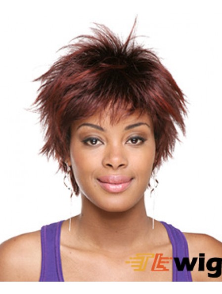 Short Red Straight Layered Sassy African American Wigs