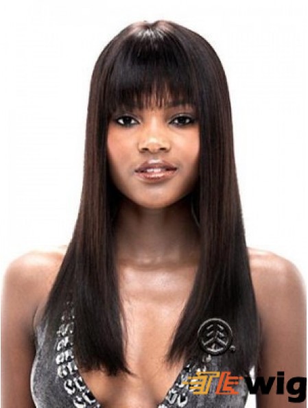 Straight With Bangs Lace Front Hairstyles 20 inch Black Long Wigs