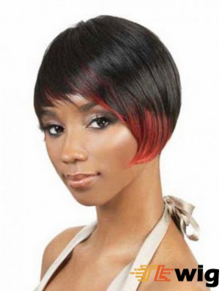 Short Black Straight Layered Fashionable African American Wigs