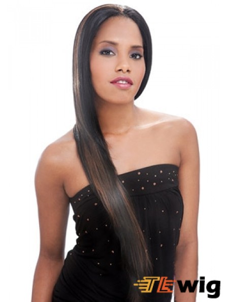 Long Brown Yaki Without Bangs Convenient African American Wigs