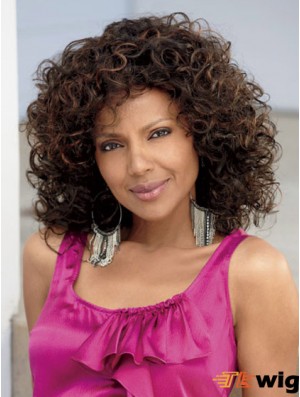 Shoulder Length Brown Kinky Without Bangs Convenient African American Wigs