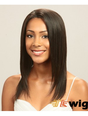 Without Bangs Perfect Straight Brown Long Human Hair Lace Front Wigs