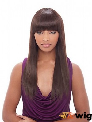 Long Auburn Yaki With Bangs Convenient African American Wigs
