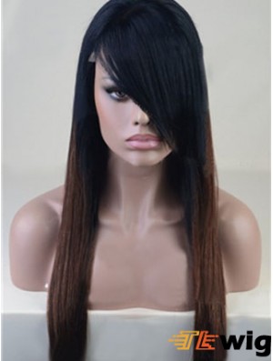 Long Straight With Bangs Full Lace 26 inch Stylish Black Women Wigs