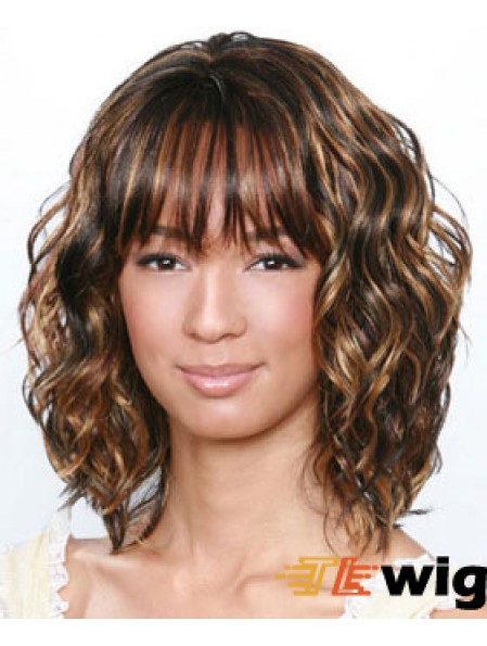 Shoulder Length Brown Curly Layered Best African American Wigs