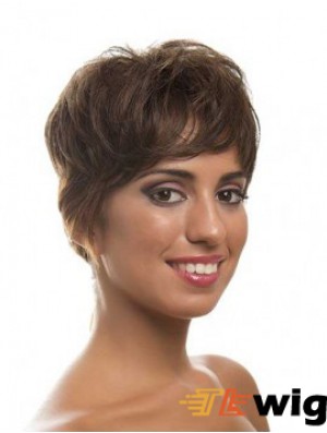 Short Brown Layered Wavy Style Full Lace Wigs