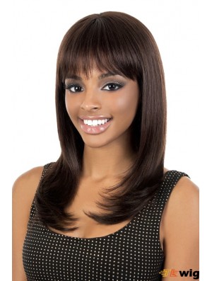 Long Brown Straight With Bangs Flexibility African American Wigs