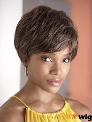 Cropped Brown Wavy Boycuts Fashionable African American Wigs