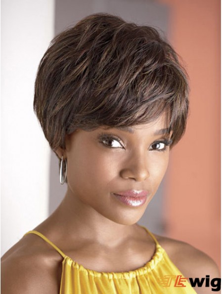 Cropped Brown Wavy Boycuts Fashionable African American Wigs