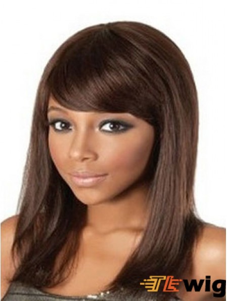 Shoulder Length Auburn Straight With Bangs Great African American Wigs
