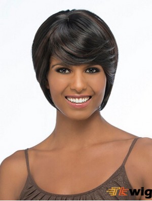 Chin Length Black Straight Bobs Flexibility African American Wigs