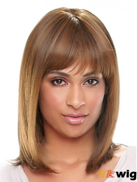 Shoulder Length Auburn Straight With Bangs Designed African American Wigs