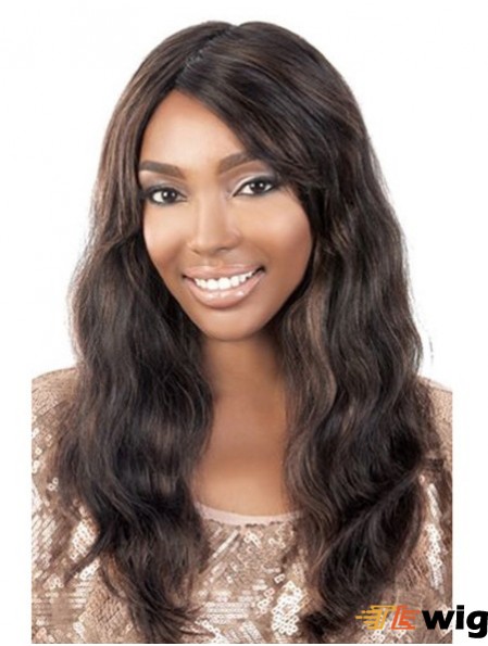 Long Brown Wavy Without Bangs Modern African American Wigs