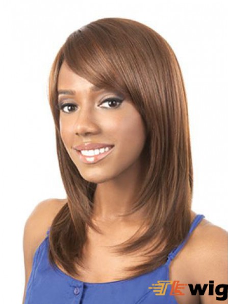 Shoulder Length Auburn Yaki Layered Style African American Wigs