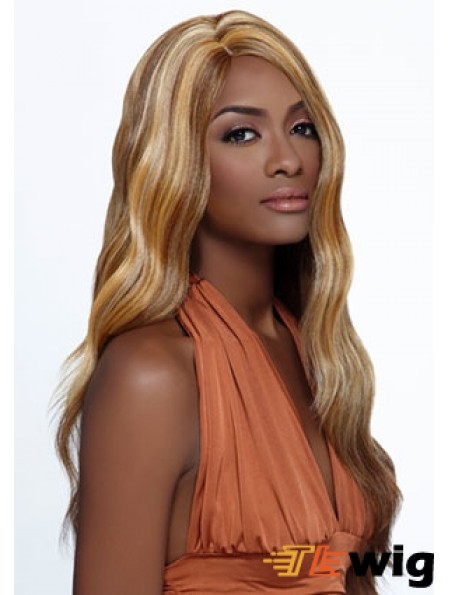 Long Blonde Wavy Layered Ideal African American Wigs