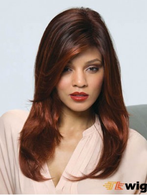 Long Auburn Straight With Bangs Modern African American Wigs