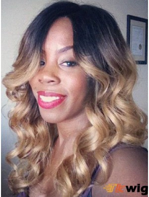 Convenient Ombre/2 Tone Long Wavy Without Bangs 20 inch Human Lace Wigs