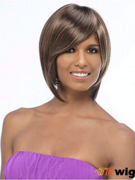 Chin Length Brown Straight Bobs Sleek African American Wigs