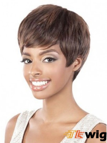 Short Brown Straight Layered Style African American Wigs