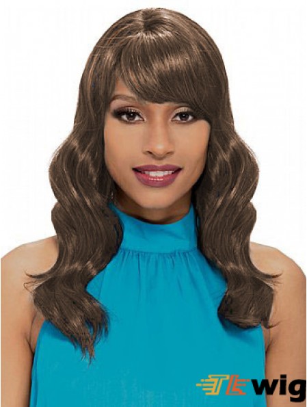 Shoulder Length Brown Wavy With Bangs New African American Wigs