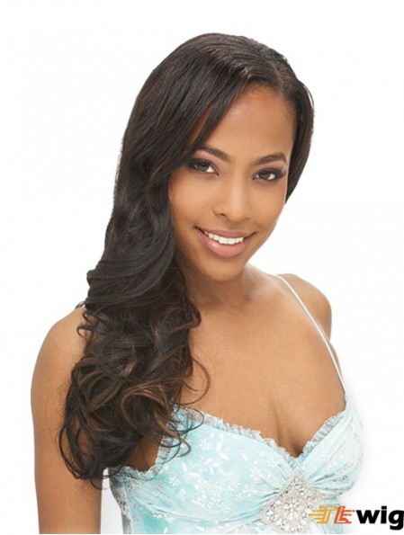 Long Black Wavy Without Bangs Hairstyles African American Wigs
