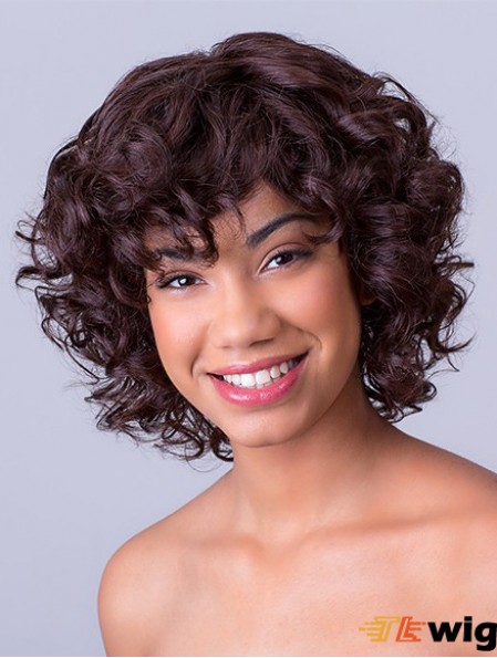 Bobs Chin Length Lace Front Synthetic Brown 11 inch Curly African American Wigs