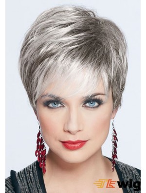 Short Grey Wig With Monofilament Synthetic Straight Style Cropped Length