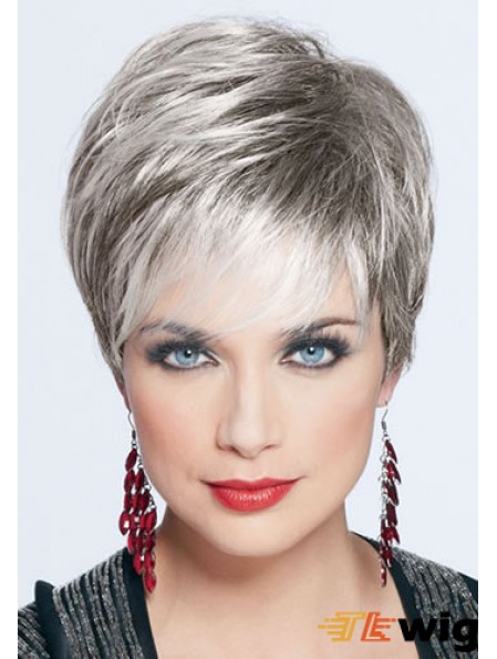 Short Grey Wig With Monofilament Synthetic Straight Style Cropped Length