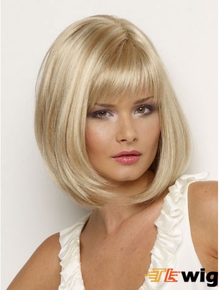 Synthetic Wig Chin Length Blonde Color Straight Style With Bangs
