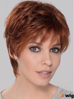 Synthetic Perfect Cropped Auburn Wavy Monofilament Wigs
