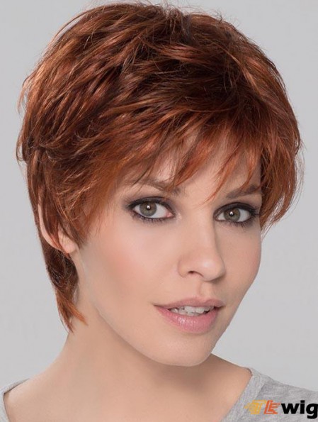 Synthetic Perfect Cropped Auburn Wavy Monofilament Wigs