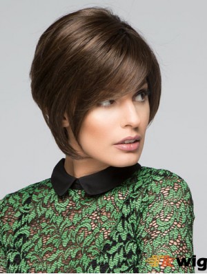 Brown Chin Length Straight With Bangs 10 inch Discount Medium Wigs